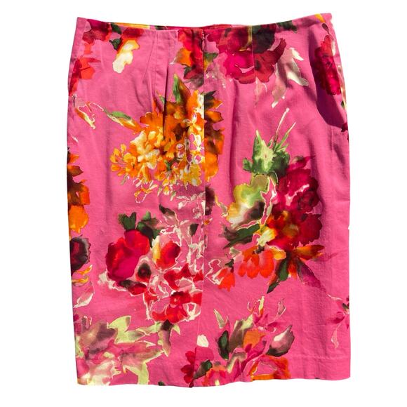 Talbots Floral Pencil Skirt Pink Multicolor Cotton Blend Petites - Size 8P - Picture 3 of 10